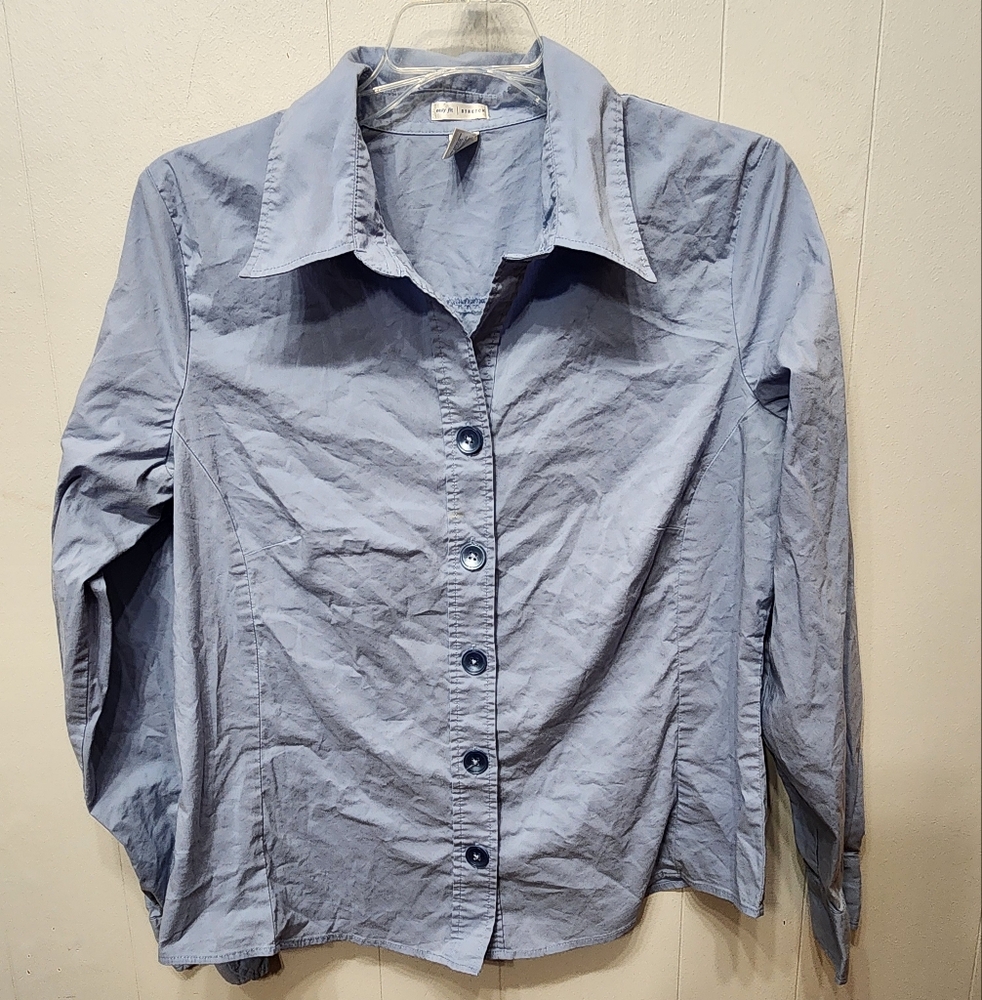 Old Navy Shirt Large Button Front Easy Fit Stretch Blue Long Sleeve Casual C46